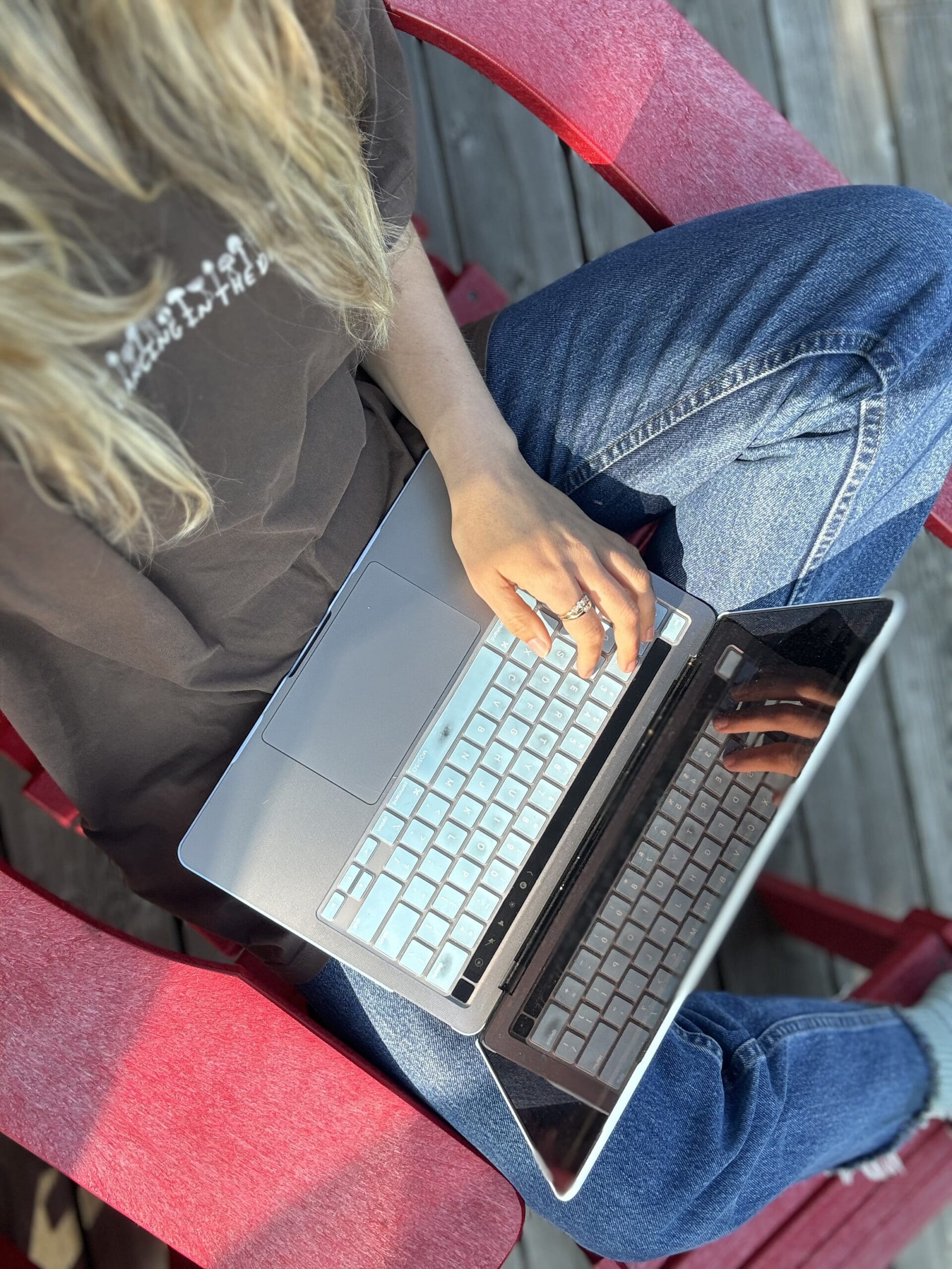 Woman typing on laptop
